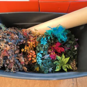 Assorted Wreaths & Lots Of Artificial Flowers With Storage Bin