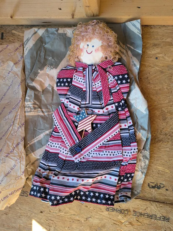 Primitive-Style Americana Folk Artt Hanging Doll