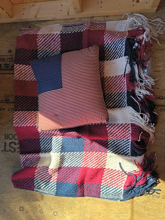 Cozy Americana Plaid Blanket & Flag Pillow Accent Lot