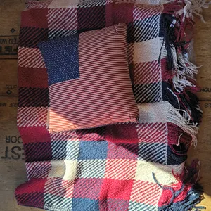 Cozy Americana Plaid Blanket & Flag Pillow Accent Lot