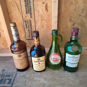 Collectible Empty Bottles Lot: Seagram's, Canadian Club, Spanada & The Glenlivet