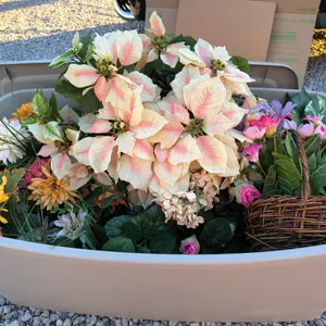 Assorted Faux Floral Arrangements In Wicker Baskets With Big Storage Bin Lot