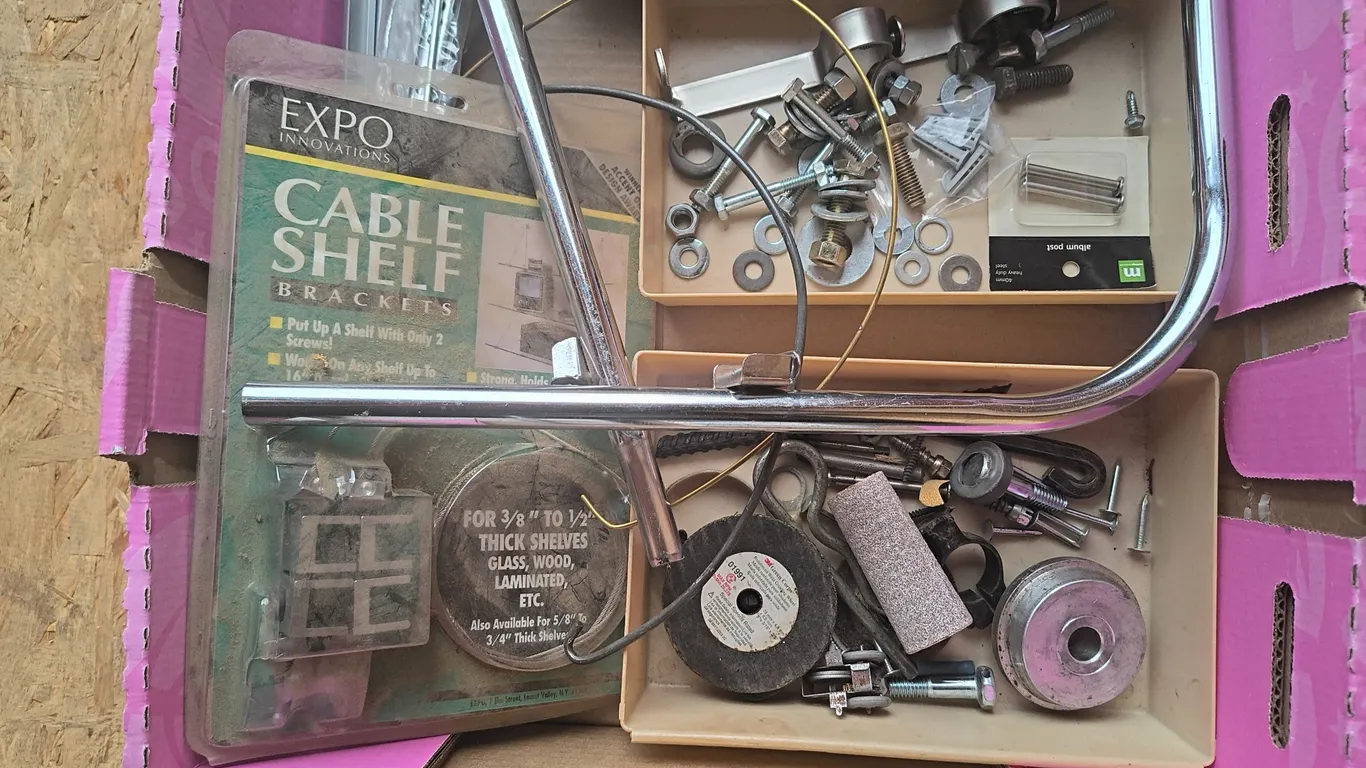 Mixed Hardware Lot - Plumbing Parts, Cable Shelf Brackets, Screws & Misc