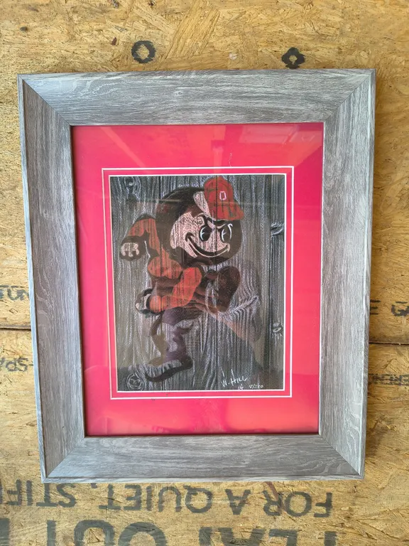 Framed Signed Ohio State Buckeyes Retro Brutus Mascot Art Print W Hill 8/250 OSU