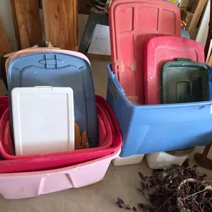 Assorted plastic storage totes