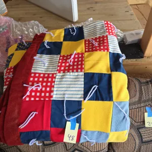 Primitive style twin size tied knot patchwork quilt