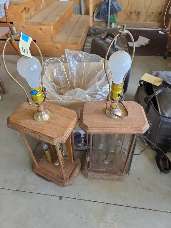Vintage oak and glass end table lamps