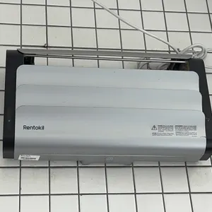 Rentokil insect light trap. Features wall-mount design with silver-tone and black housing. Includes attached power cord.