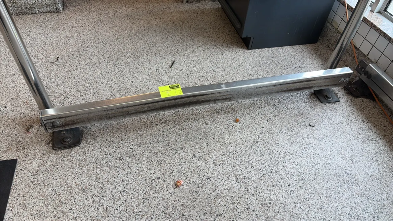 Stainless steel cart bumper rails. Features durable stainless steel construction with floor-mounting anchor brackets designed to protect walls and fix