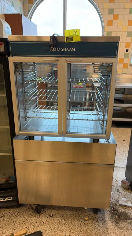 2008 Alto-Shaam 750-GDU/PT pass-through heated holding cabinet. Features Halo Heat technology, dual pass-through glass doors, adjustable interior wire