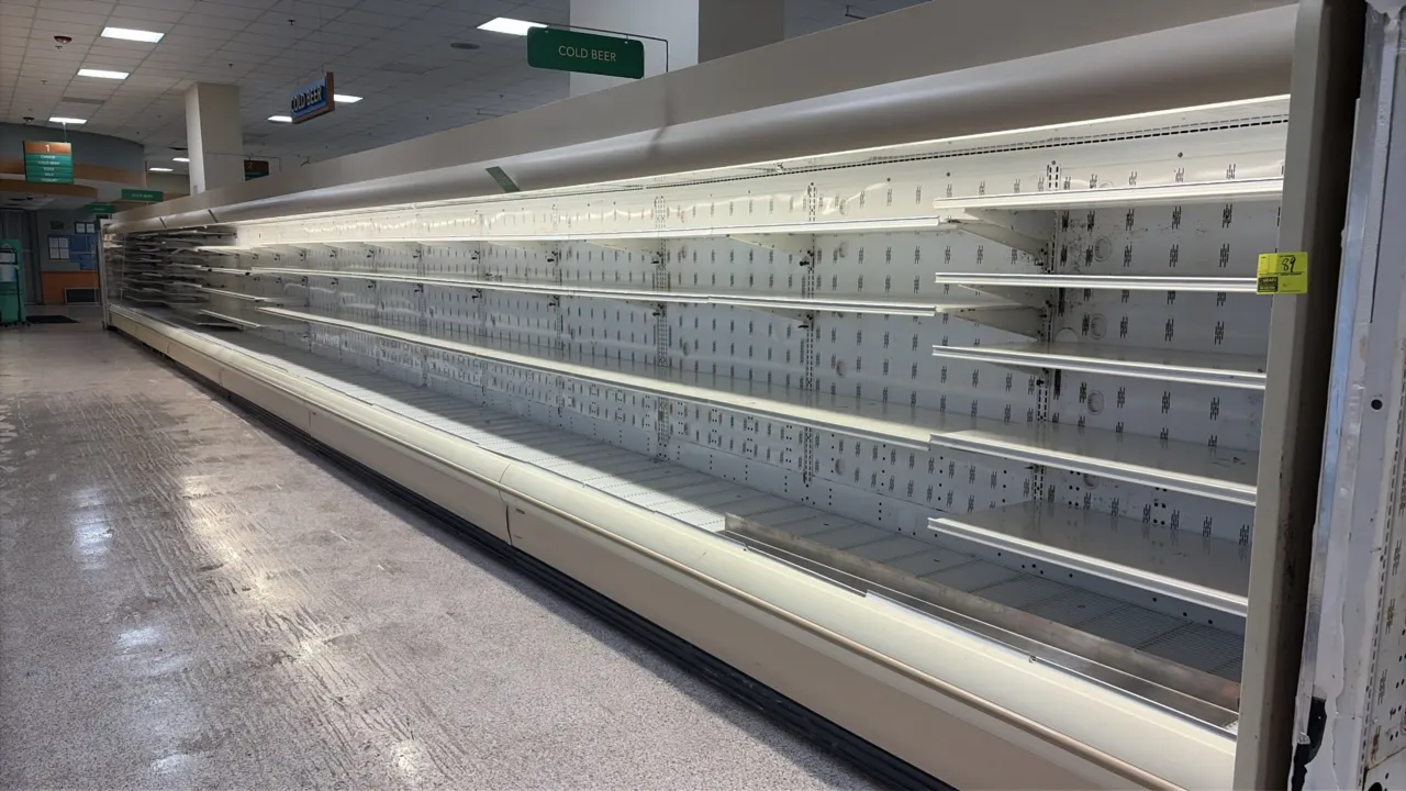 2014 Hillphoenix O5DM12 multi-deck open beverage display cases. Features multi-tier adjustable shelving and canopy lighting. 12'L each (72'L total lin
