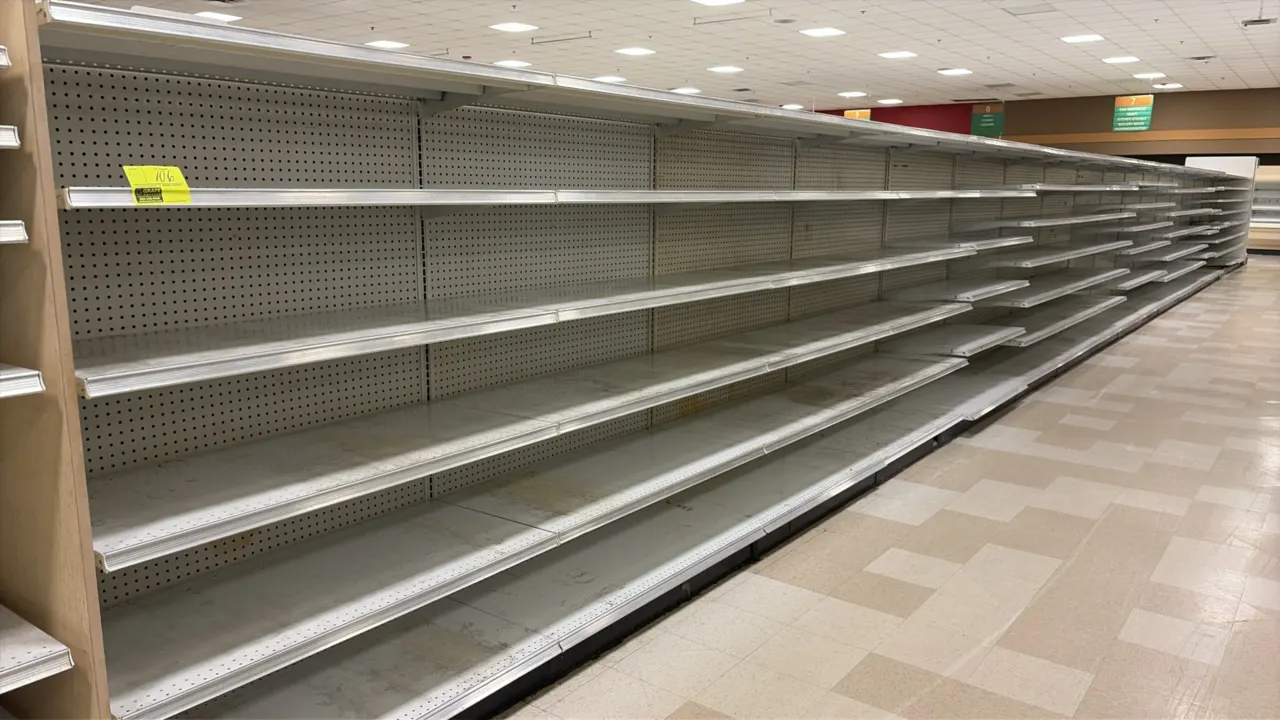 144'L of Madix gondola shelving. 72"H uprights with 22" base shelves. Features pegboard backing and adjustable upper metal shelves. Note: Sold by the