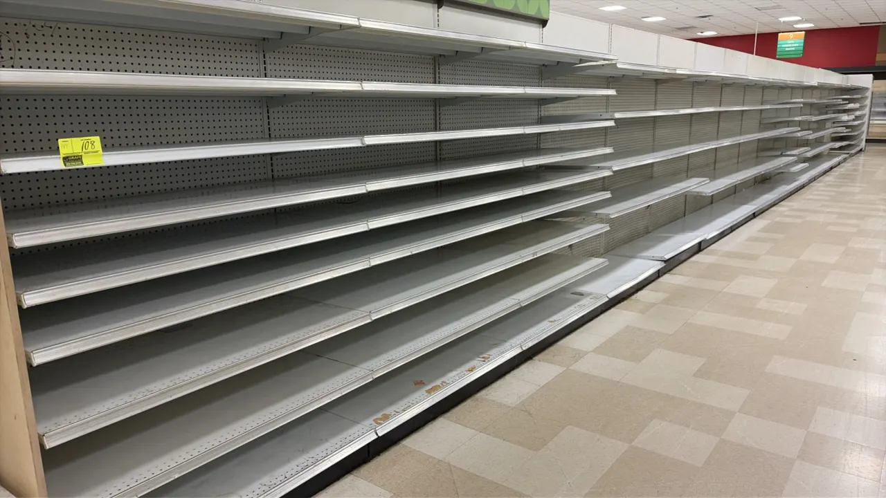 144'L of Madix gondola shelving. 72"H uprights with 22"D base shelves. Features pegboard backing and adjustable upper shelves. Note: Sold by the foot,