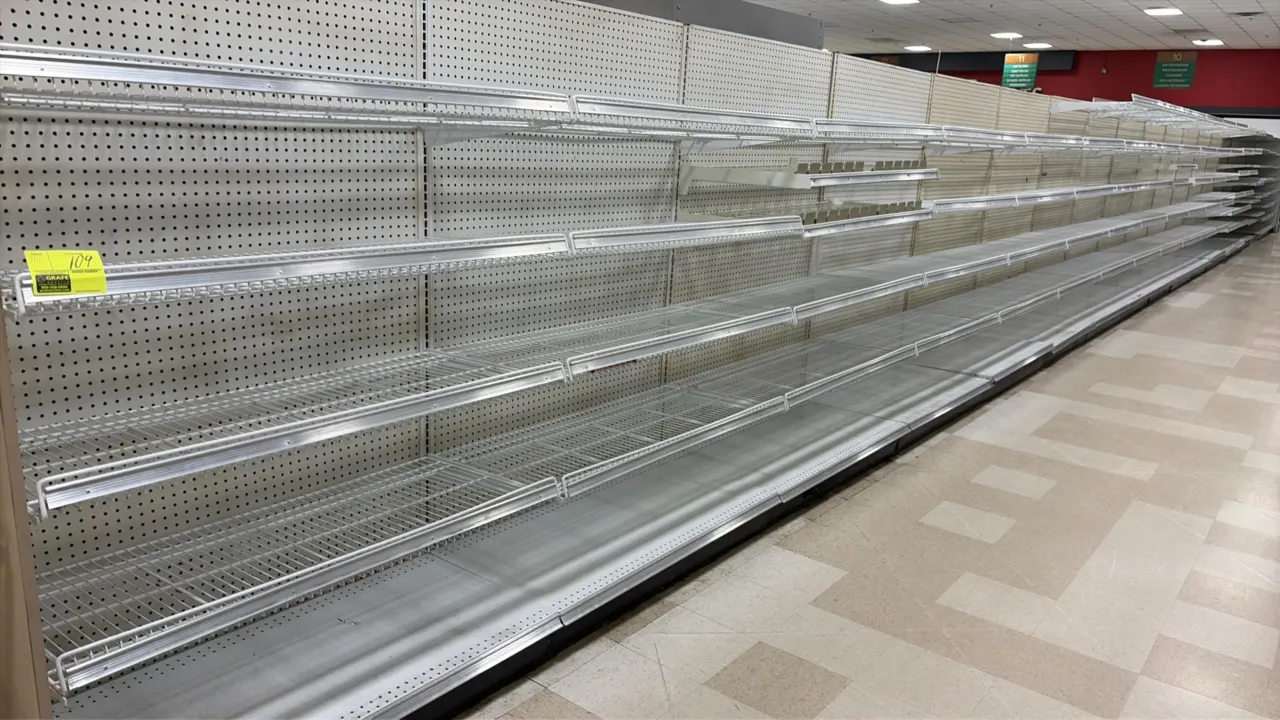 144'L of Madix gondola shelving. 72"H uprights with 22"D base shelves. Features pegboard backing and adjustable upper shelves. Note: Sold by the foot,