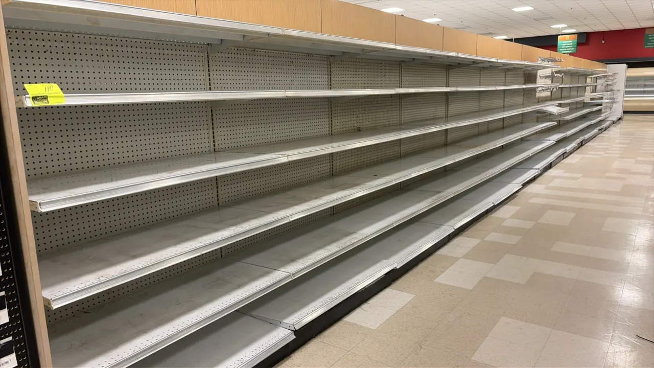 144'L of Madix gondola shelving. 72"H uprights with 22"D base shelves. Features pegboard backing, multi-tier adjustable upper shelves with tag molding