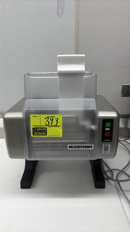 2018 Bizerba S 111 meat tenderizer. Features stainless steel housing, transparent safety cover, push-button controls, and removable tenderizer blade a