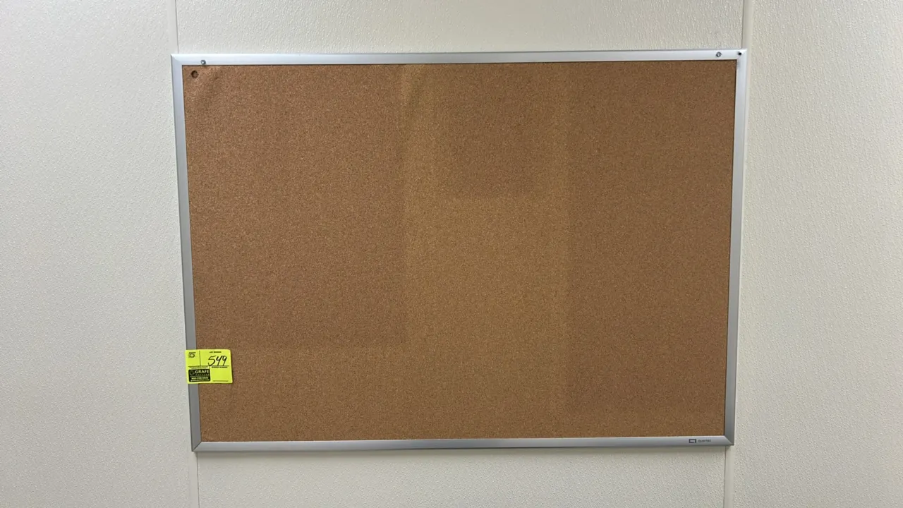 Quartet cork bulletin board. Features an aluminum frame and natural cork tackable surface. Designed for wall mounting. 48"W x 30"H.