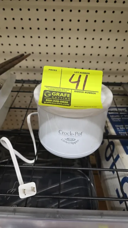 Rival Crock-Pot 32041 Little Dipper stoneware slow cooker. Features white finish and matching lid. Electrical: 120V, 60 Hz, 35W.