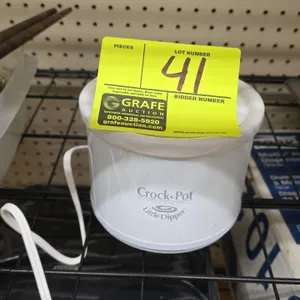 Rival Crock-Pot 32041 Little Dipper stoneware slow cooker. Features white finish and matching lid. Electrical: 120V, 60 Hz, 35W.