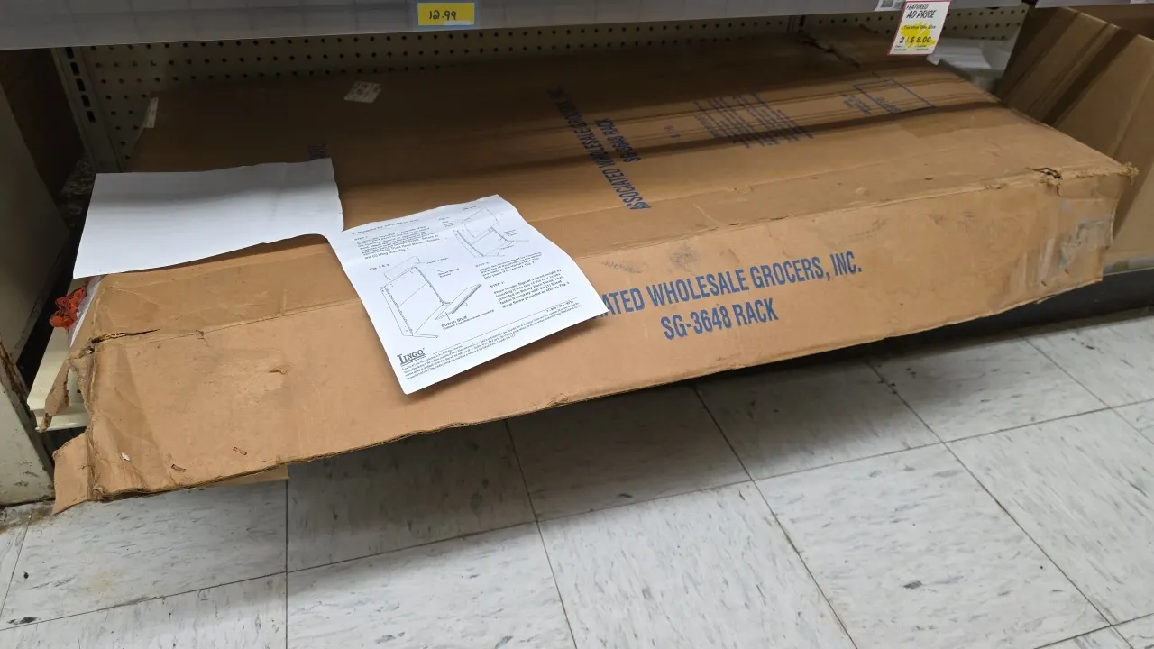 Lingo SG-3648 metal merchandiser display rack. 36" x 48". Includes assembly instructions. Unassembled in box.
