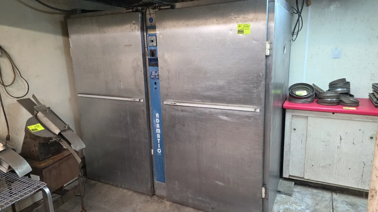 Adamatic AHP-2D double door proof box. Features stainless steel construction, two solid hinged doors, center-mounted control panel, and interior proof