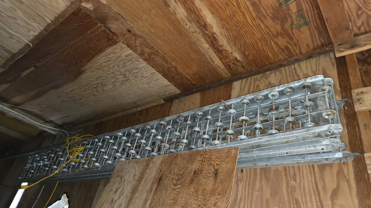 Gravity skate wheel conveyor sections. Includes (3) sections. Features metal frames with skate wheels. Dimensions: 10'L with 10"W roller beds each.