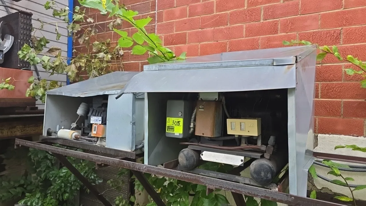 Copeland refrigeration condensing units. Includes models ERCA-020A-TAC-800 (S/N: 10G66581R) and 3AH1-020A-TAC-800 (S/N: 12J61526R). Features Copelamet