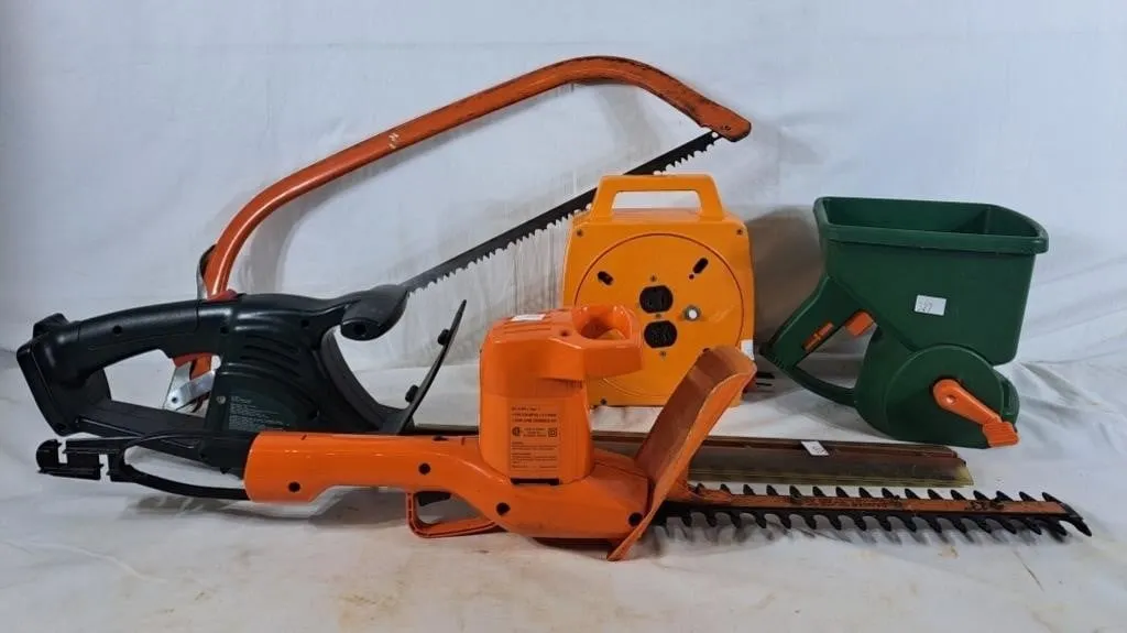 Pair of Hedge Trimmers, Extension Cord on Reel,