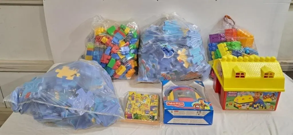 Fisherman price tape recorder, blocks, 2 bags of