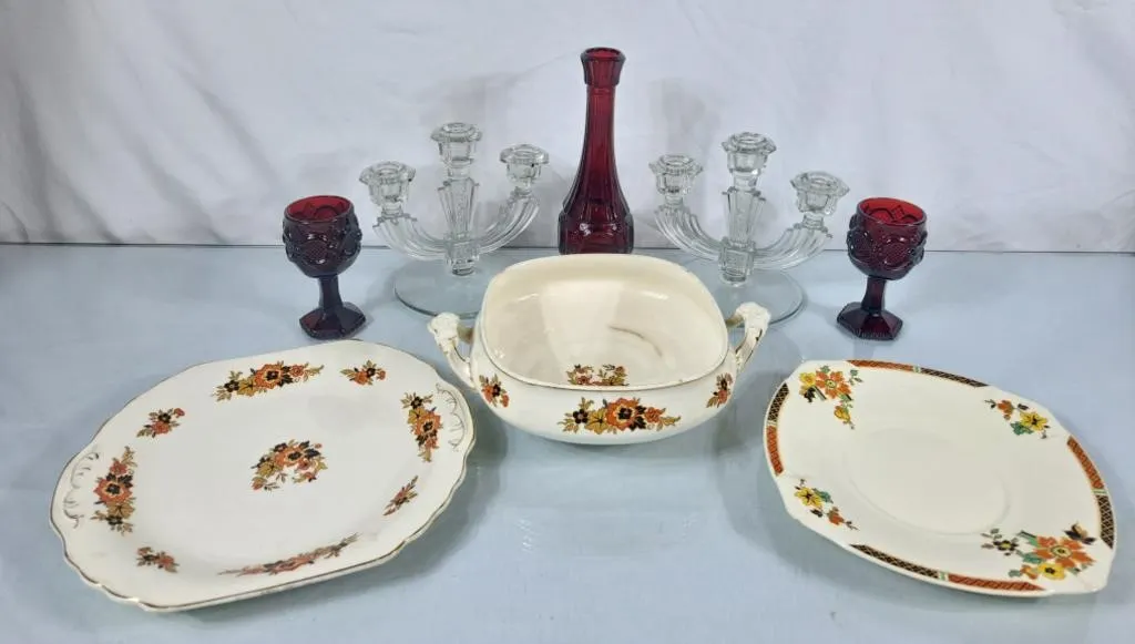 Wedgwood Serving Plate & Bowl, Meakin Plate, Ruby