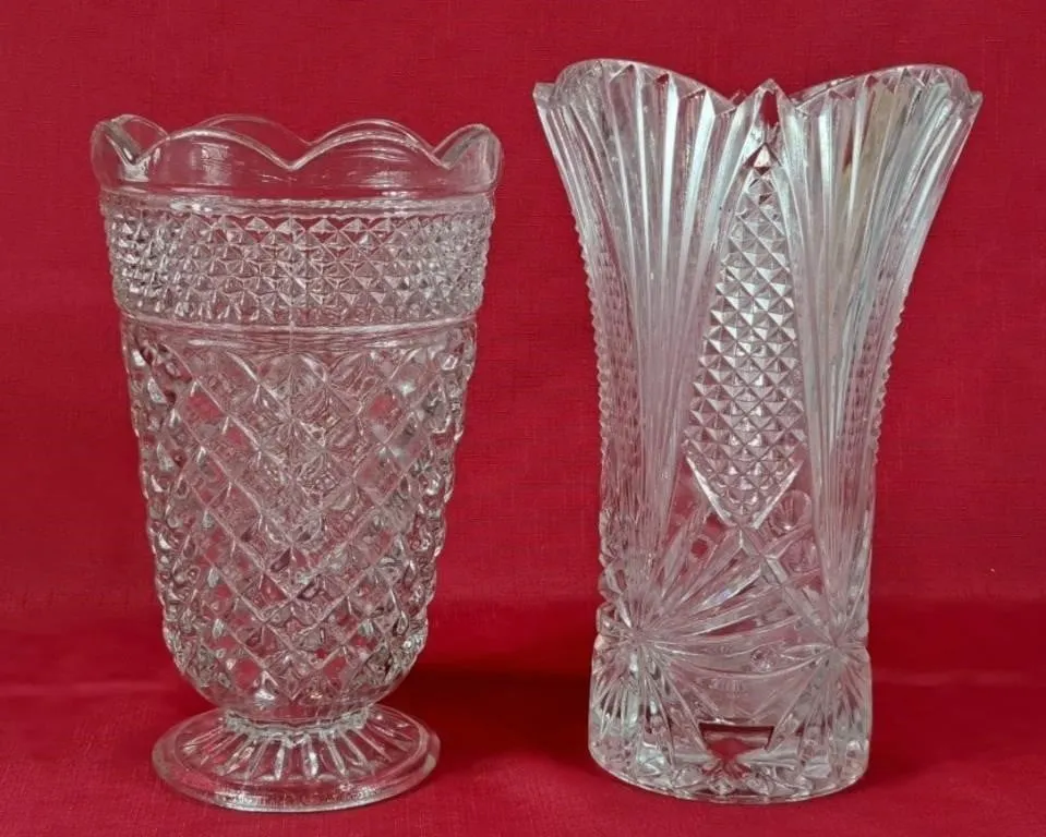 Lovely Cut Glass Vases - Tallest is 11"H