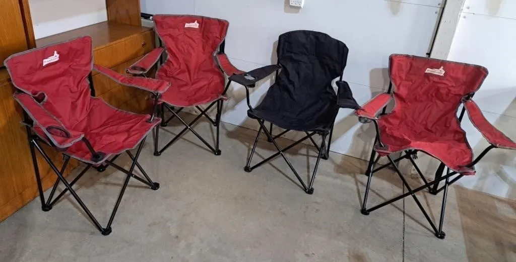 4 camp chairs 3 red 1 black