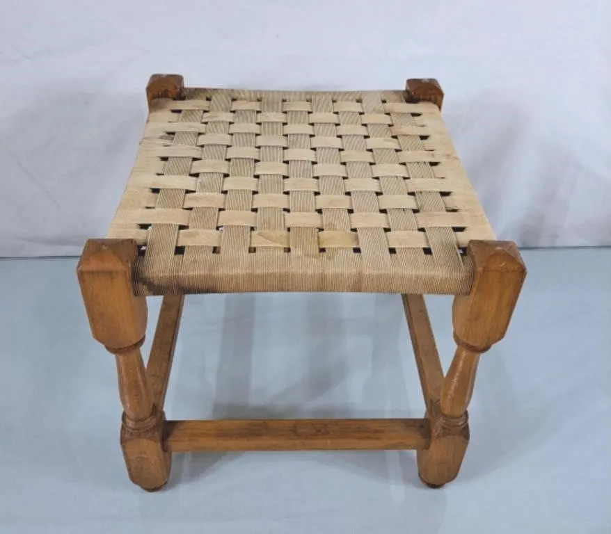 Wood Stool w/Woven Seat - 11.5"H