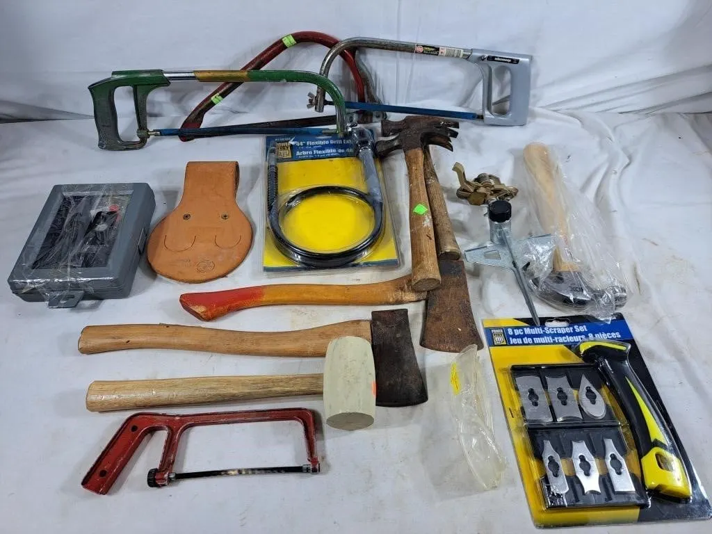 Assortment of Tools. Hammers, Hatchets, Handsaws,
