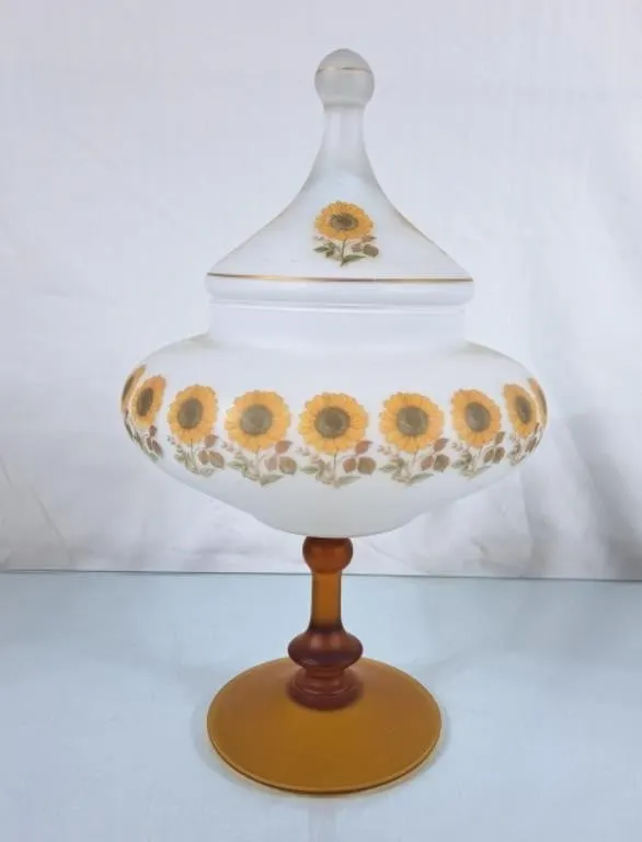 Lovely Vintage Satin Glass Sunflower Apothecary