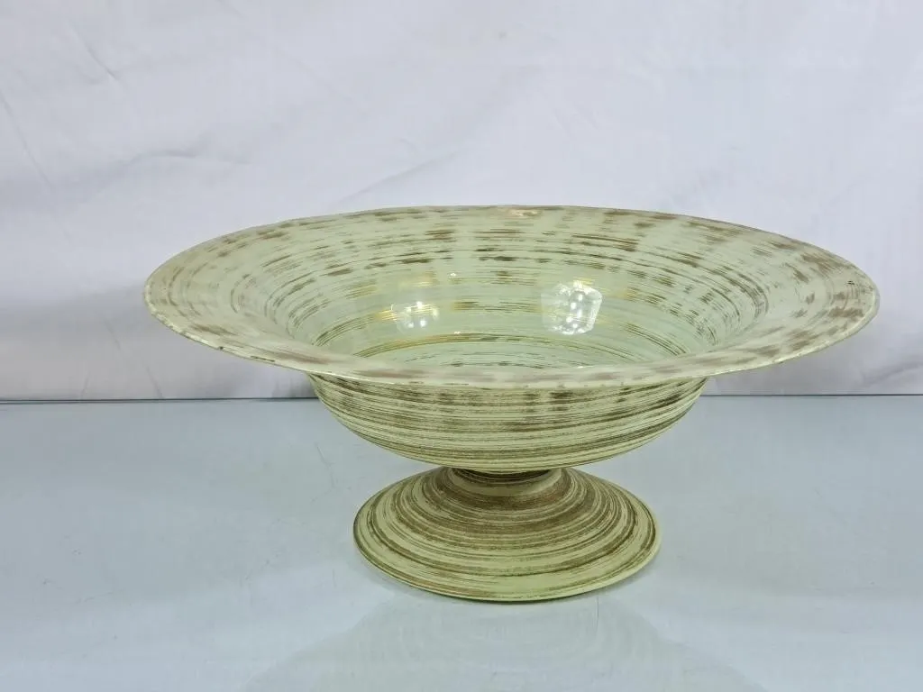 Large Painted Glass Pedestal Bowl