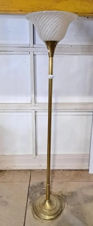 Brass base floor torchiere lamp with glass