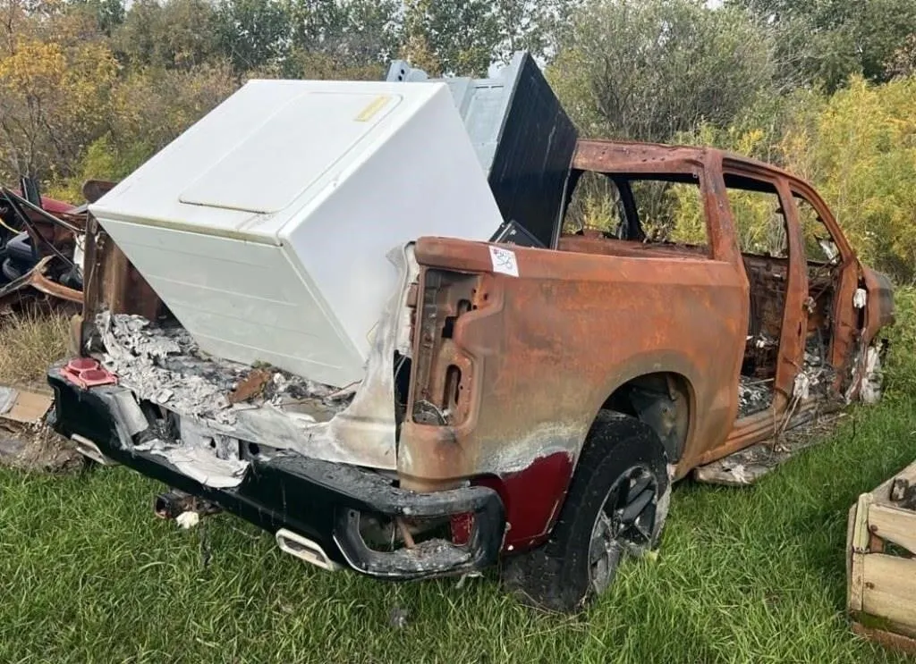 Salvage Vehicle - Burnt Out Ford Truck. #LOC: OK