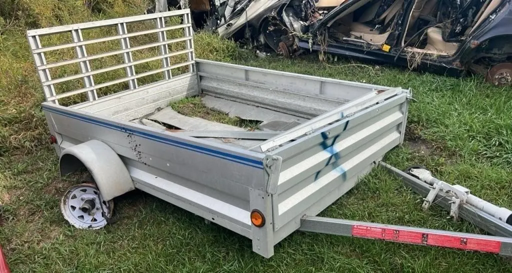 Salvage Vehicle - Single Axle Galvanized Trailer.