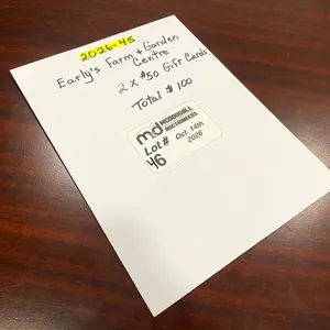 (2) $50 Early's Farm & Garden Centre Gift Cards
 UNRESERVED