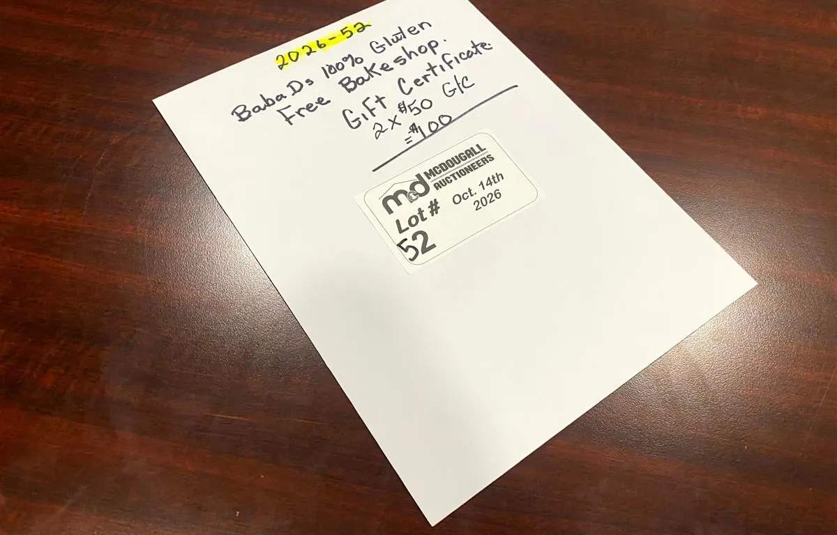 (2) Baba D's $50 100% Gluten Free Bake Shop Gift Certificates
UNRESERVED