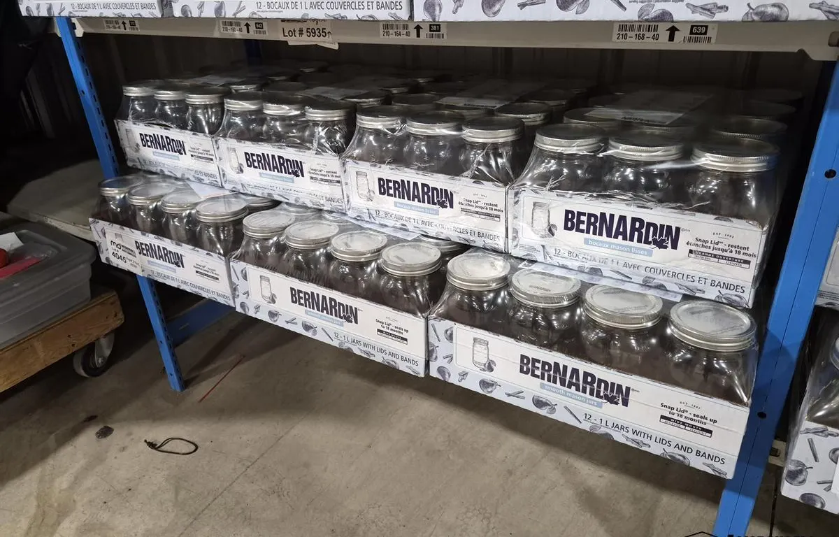 Shelf of Bernardin 1 L Smooth Mason Jars (Approx 120 Jars)
UNRESERVED