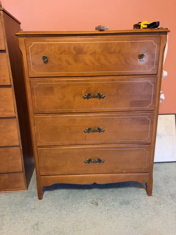 Four Drawer Solid Wood Dresser with Brass Hardware, 42"H x 32"W