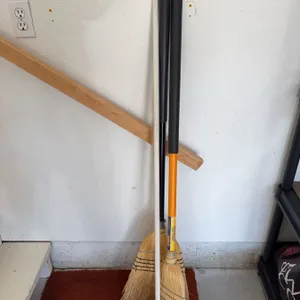 Yard Tool Lot: Two Push Brooms, Garage Broom, Two Snow Shovels, 67-Inch Handle