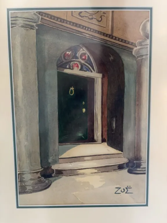 Framed Watercolour Painting by ZOE Showing Architectural Doorway Scene 24x27 Inches