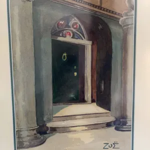 Framed Watercolour Painting by ZOE Showing Architectural Doorway Scene 24x27 Inches