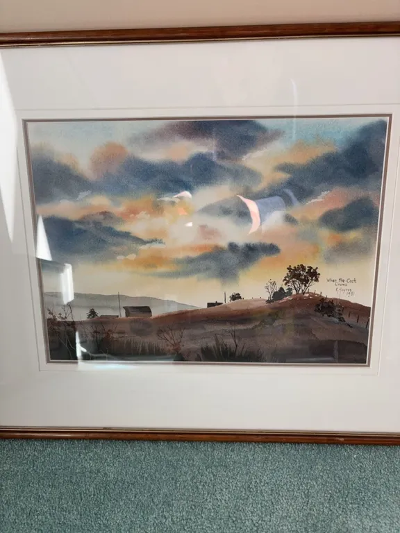 K. Haynes 1981 Watercolour "When the Cock Crows" Framed Landscape Art 19x15 Inches