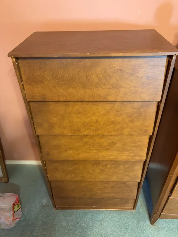 Five-Drawer Wood Dresser, Approx. 45 in Tall x 23 in Wide x 16 in Deep