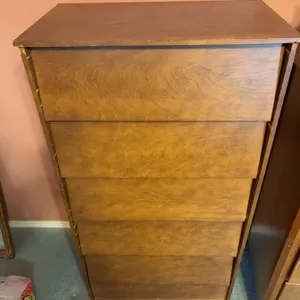 Five-Drawer Wood Dresser, Approx. 45 in Tall x 23 in Wide x 16 in Deep