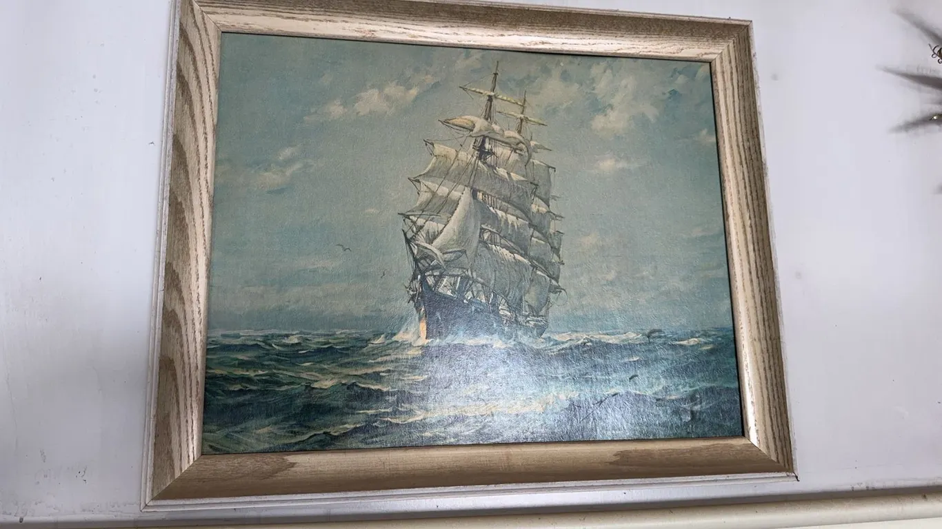 Framed Maritime Print of a Tall Ship at Sea